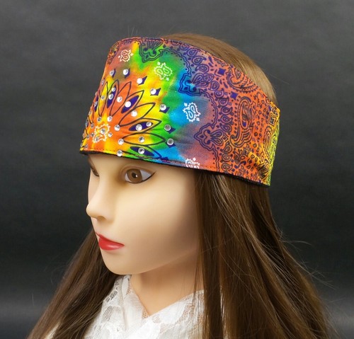 Tie Dye Headband Biker Bandana Rhinestone Chop Top Doo Wrap Do Rag Headwrap - Picture 2 of 11