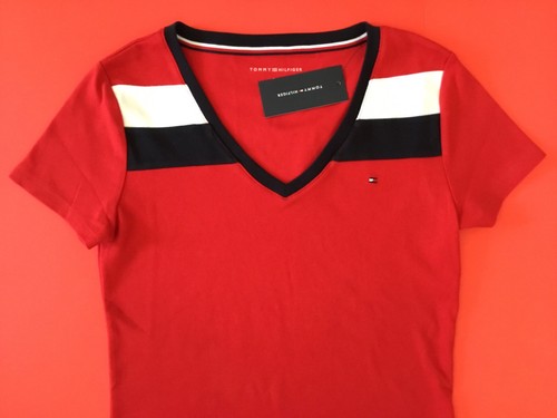 TOMMY HILFIGER Women’s Short Sleeve T-Shirt Size SMALL Red w/White, Blue - Picture 4 of 12