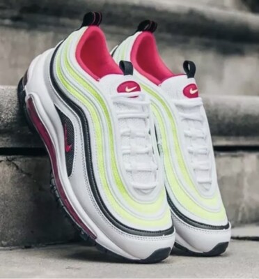 NEW Nike Air Max 97 White Pink-Black-Volt (CJ9978 100) SZ 6.5Y Youth = Womenâs 8 | eBay