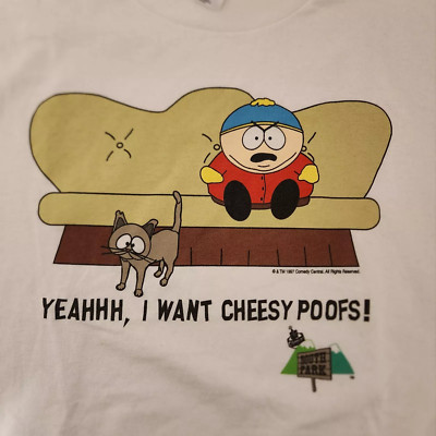 Vintage South Park Cartman 'Yeah I Want Cheesy Poofs' T-Shirt Size S-5XL1997