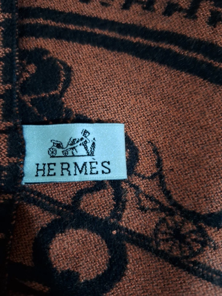 HERMES Bufanda Envoltura Estola Lana Lana Cachemira Caballo Logo Hecho en Italia Foto 3 de 4