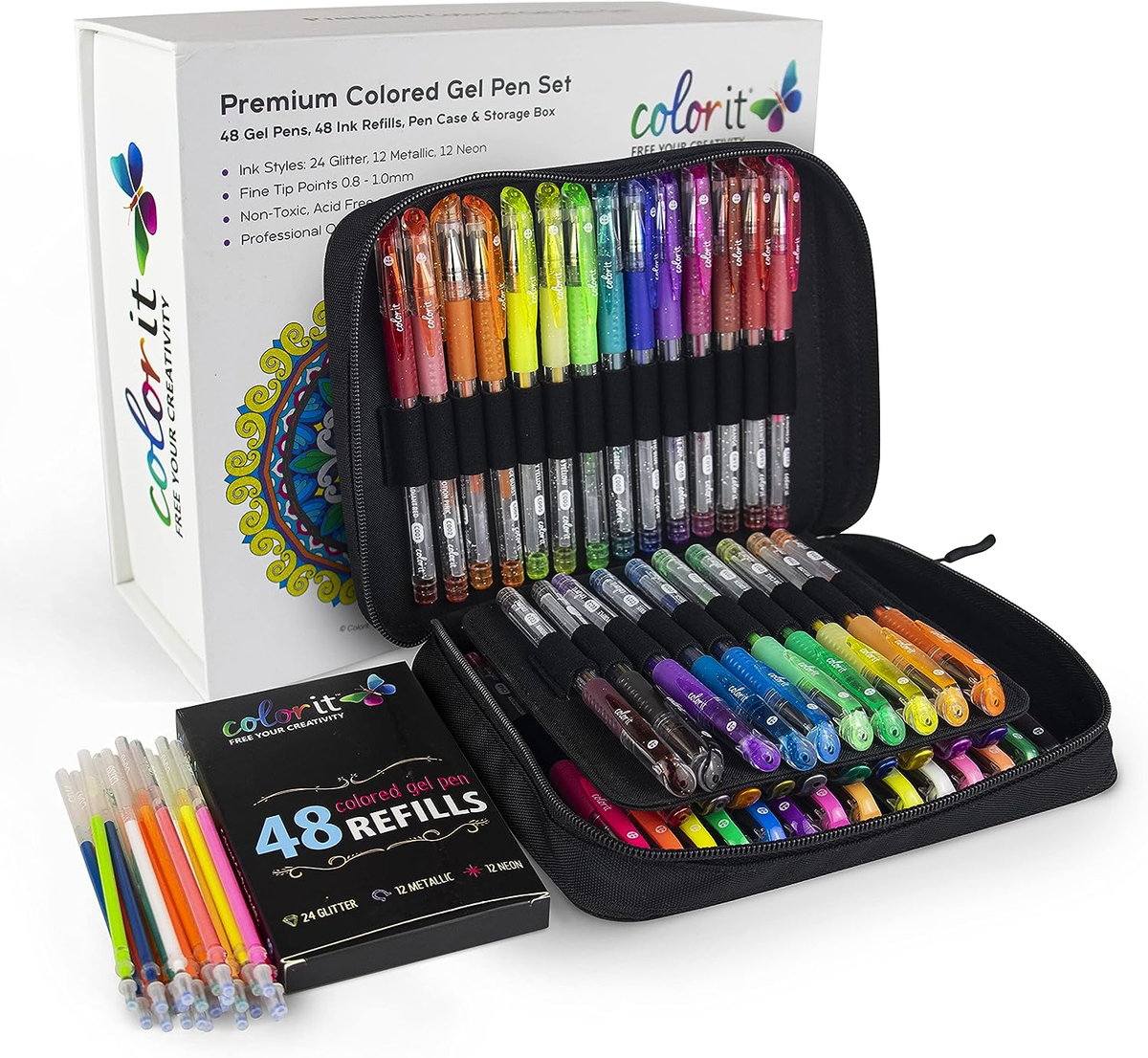 ColorIt Glitter Gel Pens For Adult Coloring Books 96 Pack 48