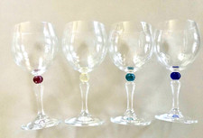 SET OF 4 VINTAGE BUBBLE STEM WINE GLASSES