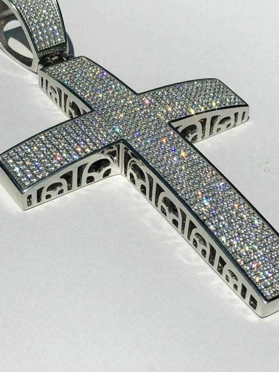 Large Solid 925 Silver Men's Cross 5ct CZ 3.25” BIG Hip Hop Large Solid 925 Silver Men's Cross 5ct CZ 3.25” BIG Hip Hop