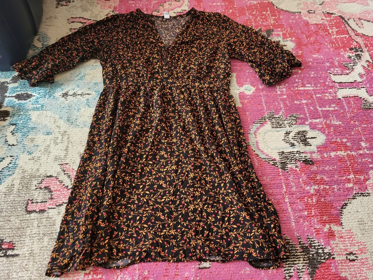 old navy brown floral dress Womens size XL black chic red flowers cottagecore long slv Size:Custom Tailoring 7 trendy women's fashion and xl (18)machine wash JT1504J
