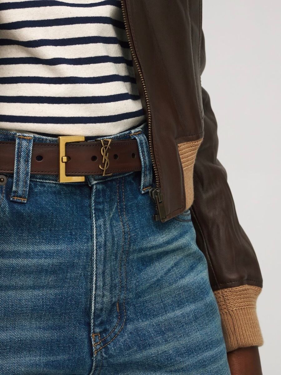 SAINT LAURENT Cassandre YSL Monogram Leather Belt in Burnt SAINT LAURENT Cassandre YSL Monogram Leather Belt in Burnt