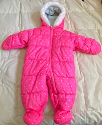 Carters Baby Girl Snowsuit Fleece Lined Pink One Piece Footed