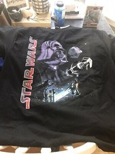 VINTAGE Y2K STAR WARS Spellout Darth Vader Luke Skywalker Death Star T Shirt XL
