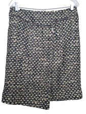 Carlisle Wool Blend Tweed Faux Wrap Skirt w/Zipper Accents Size 8
