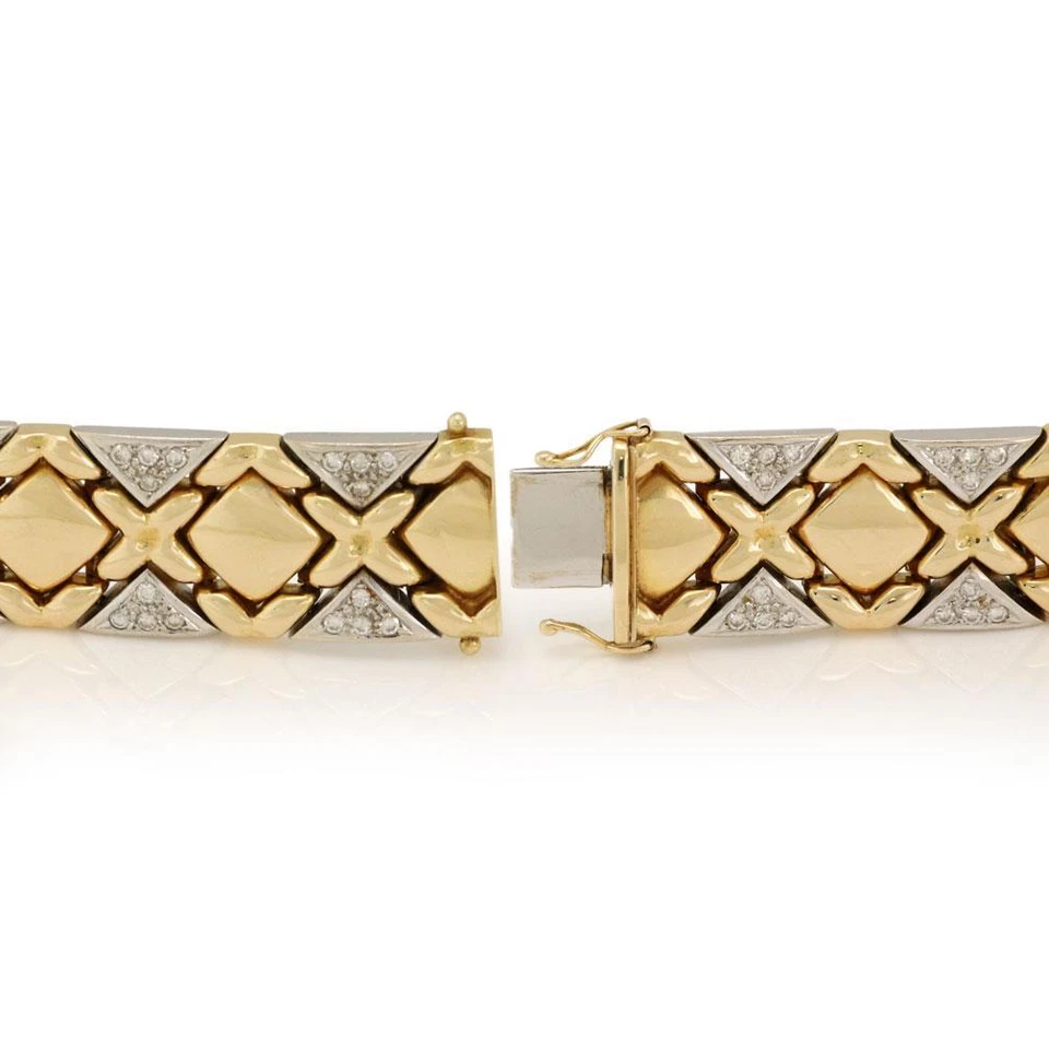 Wide Fancy Link Bracelet Estate 1.75ct Diamond 14k Two Tone Gold - Image 3 of 4