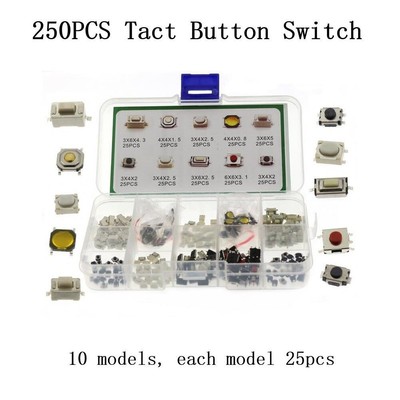 250pcs Tactile Push Button Switch Kit with 10 Values for Circuit Design