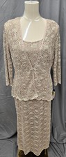R M Richards Mocha Lace Sequin Sleeveless Maxi Dress w/Jacket Wedding Sz 12 NWTs