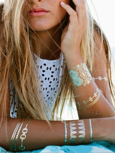 Tatouage Argenté Flash Adhésif Temporaire 2 Pièces Bracelet Collier Cheville H11 - Photo 4/4