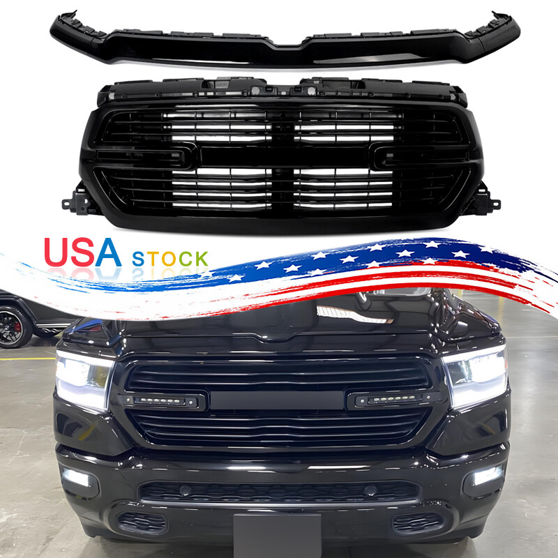 Fits Ram 1500 2019-2024 Front Bumper Grille W/ Upper Trim Molding Diamond Black