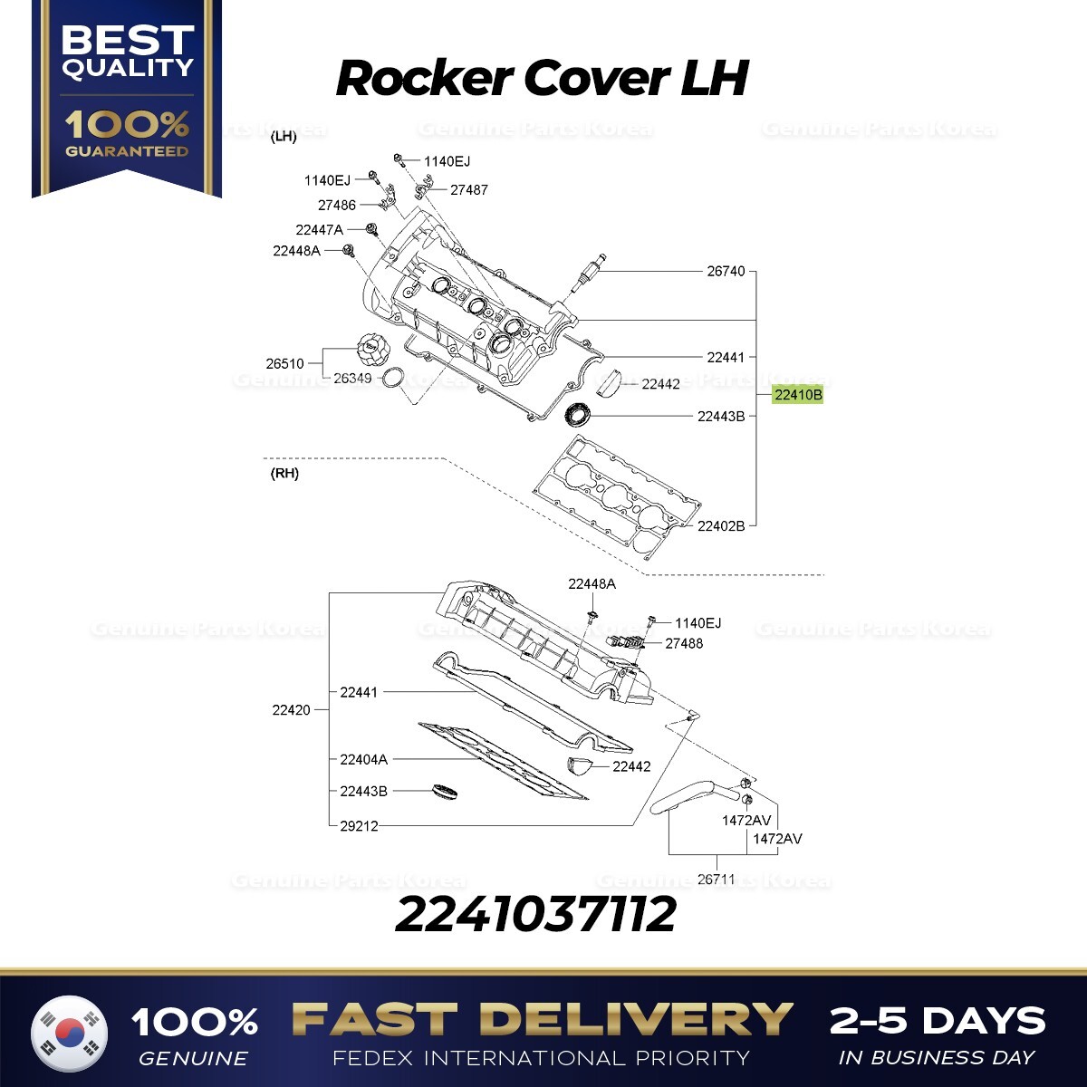 ⭐Genuine⭐ Rocker Cover LH 2241037112 for Hyundai Tiburon Kia