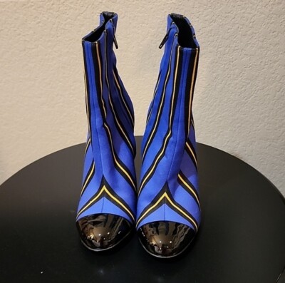 Marco De Vincenzo Blue Canvas Striped Boots, Women's Size 5 - 5-1/2