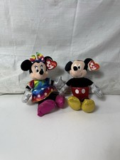 Ty Disney Sparkle Mickey Minnie Mouse Plush Stuffed Animals Rainbow Dress Tag