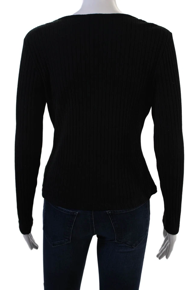 Top Drew para mujer básico a rayas cuello cuadrado manga larga negro talla M Foto 3 de 4