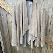 Joseph Ribkoff Women's Open Front Draped Blazer Jacket Size 12 Beige Boho Chic