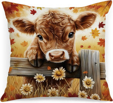Fall Pillow Cover 18X18 Inch Autumn Decor Baby Highland Cow Throw Pillowcases Au