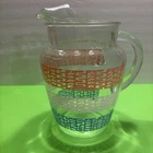 VTG-mid Century Anchor Hocking Glass Pitcher/Ice Lip. Pink, White And Blue(s1)