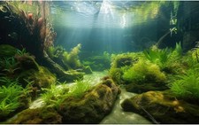 Ocean Floor Fish Tank Background Underwater Stone Aquarium Background 48x24in