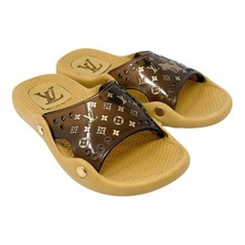 LOUIS VUITTON Vintage Monogram Rubber Slide Sandals 36 Brown Beige 902544