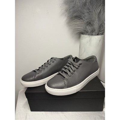Club Monaco Gray Leather Low-Top Sneakers with White Soles Men s
