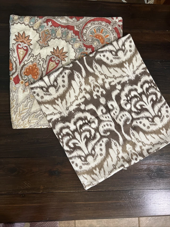 Pottery Barn Brown Beige Blue Paisley Ikat Batik 16x26 Zipper Sham Reversible - Image 2 of 4