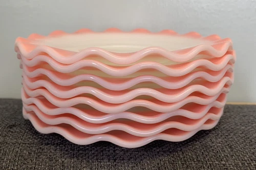 Vintage Hazel Atlas Pink Milk Glass Saucer – 1950s MCM Ripple / Crinoline