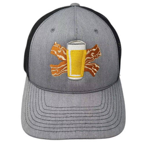 Richardson Trucker Hat Gray Black Snapback OS Sockeye Brewing Beer Bacon Logo