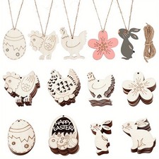 1bag Unfinished Easter Wood Cutouts 8 Different Shapes Blank Egg Rooster Hen