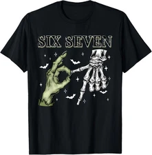 Halloween Kids Six Seven 6 7 Meme Funny Skeleton Hands Sign T-Shirt S-5XL
