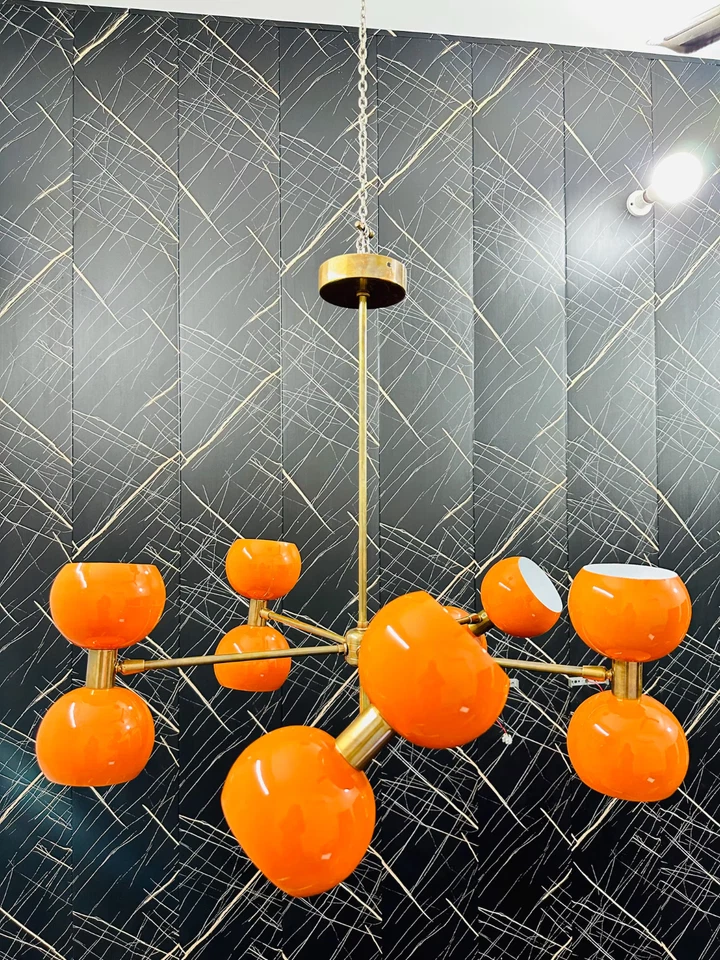 Lámpara Sputnik Mid Century: luz de techo bola de latón y naranja regalo X-mass Foto 4 de 4