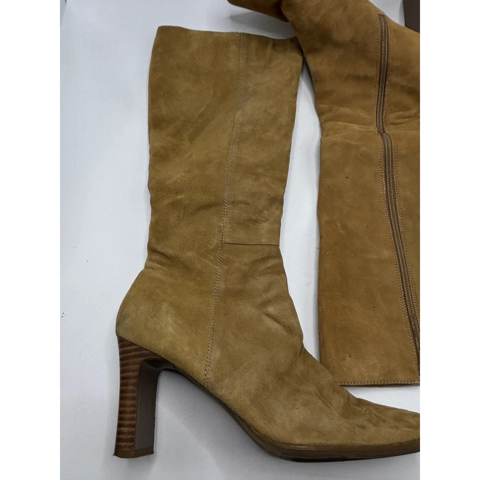 Botas hasta la rodilla de gamuza tostada Amanda Smith para mujer tacón apilado punta cuadrada talla 8,5 Foto 4 de 4