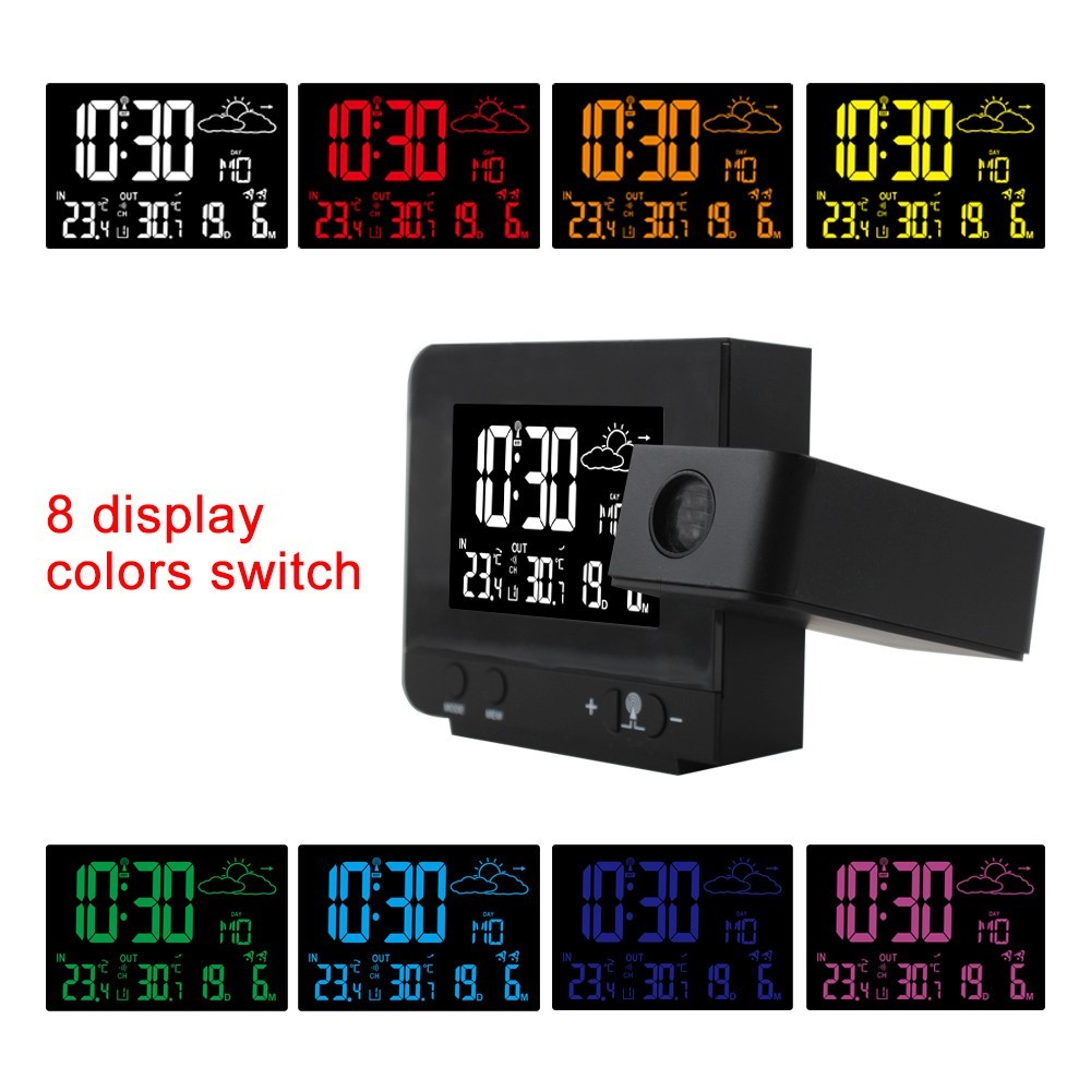 Projection Alarm Clock Weather Station Indoor Outdoor Thermometer Digital Displa