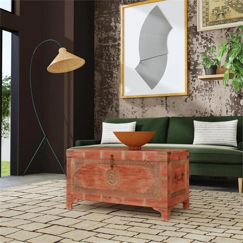 Butler Specialty Company Nador Wood Storage Trunk Coffee Table In Pink - Picture 2 of 10