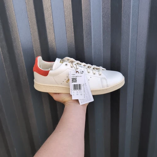 UK 7.5 Scarpe da ginnastica Adidas Originals Stan Smith Lux in pelle rosso bianco da uomo IF8846