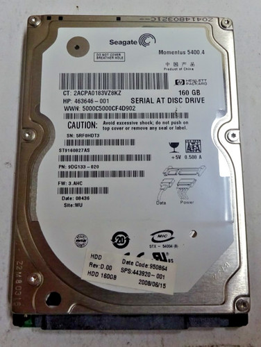 SEAGATE *ST9160827AS* 160 GB * SATA HDD Notebook 2,5 Zoll #NFP1637