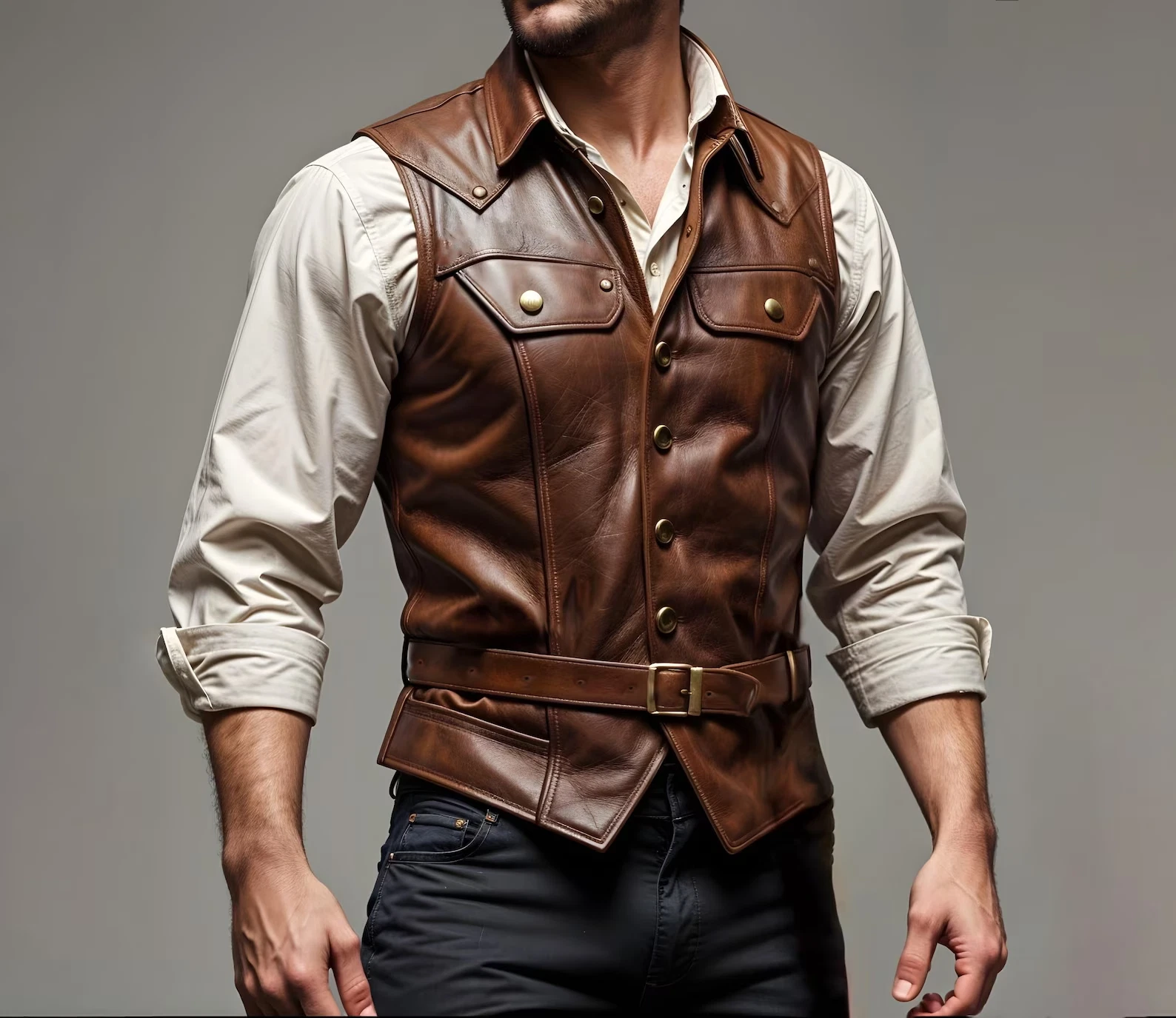Handmade Brown Leather Gothic Vest for Men – Vintage Steampunk Biker Festival