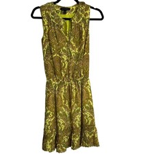 Banana Republic Mini Paisley Dress Yellow Green Size XS P
