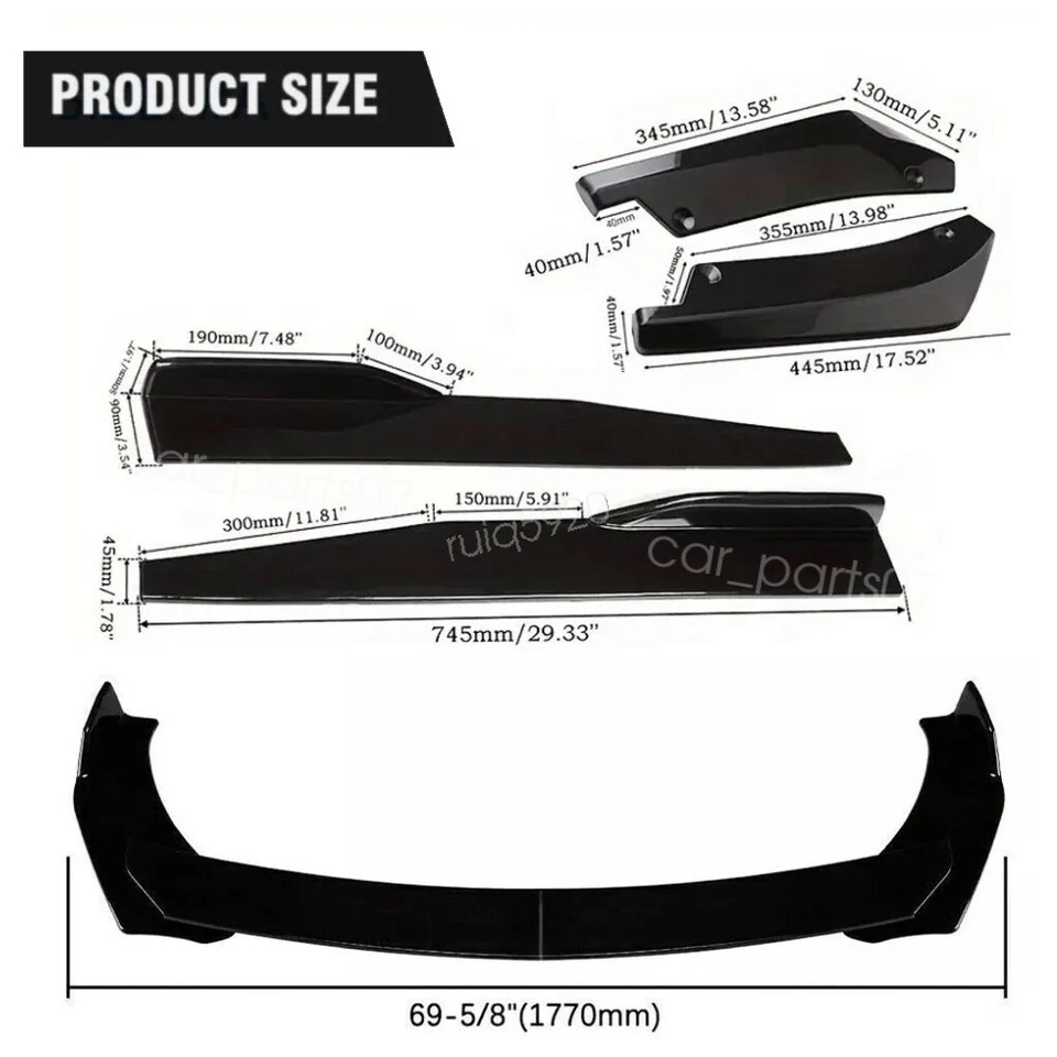 For Kia Forte Koup 2010-2017 Black Front Bumper Lip Spoiler+Side Skirt+Rear Lip Foto 2 de 4