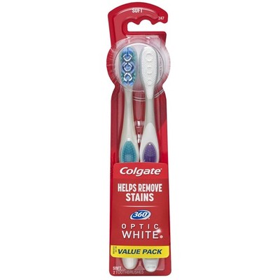 Colgate 360? Optic ning Toothbrush, Soft, White, 2 Count
