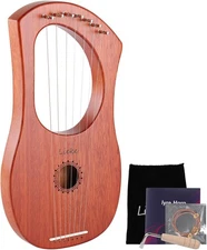 7 String Lyre Harp Instrument with Tuning Wrench,Metal Strings,Bag, Mahogany ...