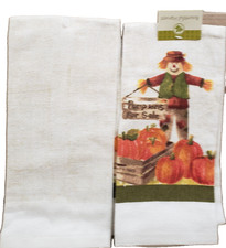 Set of 2 Same Kitchen Towels 15x25" FALL HARVEST,SCARECROW,PUMPKINS FOR SALE,EHF
