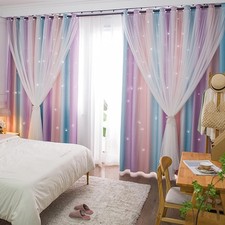 Cortinas 2 capas ninas oscurecimiento 63 pulgadas argollas rosa purpura