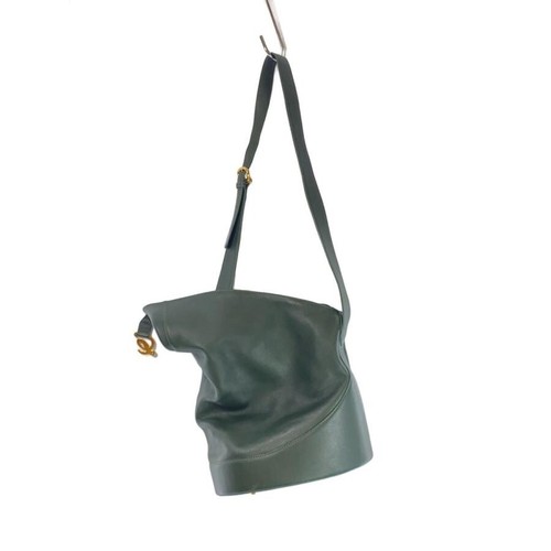 LOEWE Green Solid Shoulder Bag Gold Hardware Women Auth