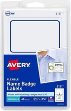 Flexible Adhesive Name Badge 2-1/3x3-3/8in labels White 40/PK - 1EA