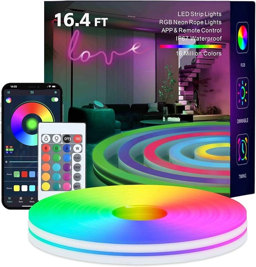 16.4ft Smart RGB LED Neon Rope Lights IP67 Waterproof App & Remote Control
Opens in a new window or