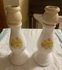 Pair Of Vintage Avon Candle Stick Holders. White & Gold With Flowers. Approx. 8”